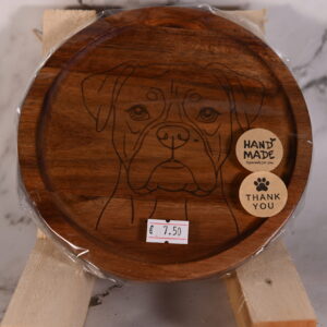 Uniek houten dienblad rond met Boxer gravure | Optioneel met 2 amberblokjes & rasp